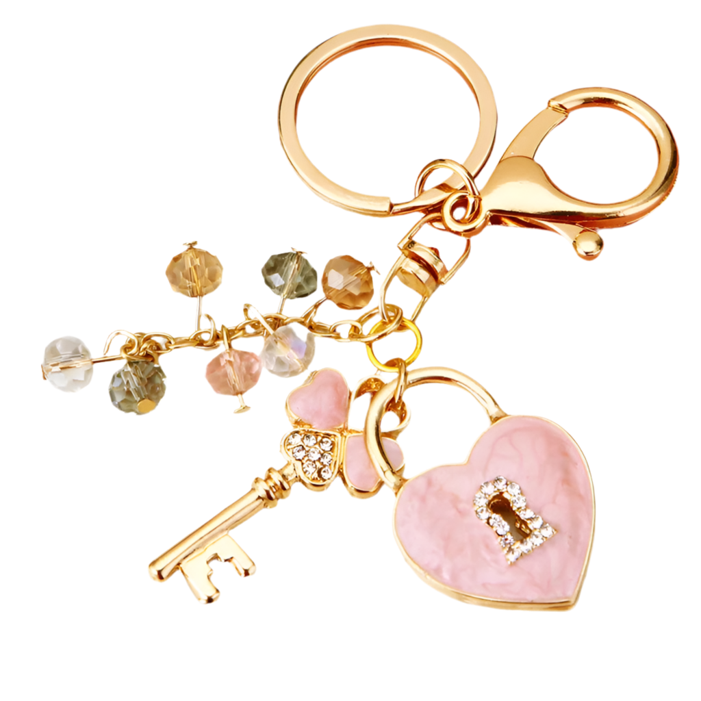 Rhinestone Key Heart Lock Keychain