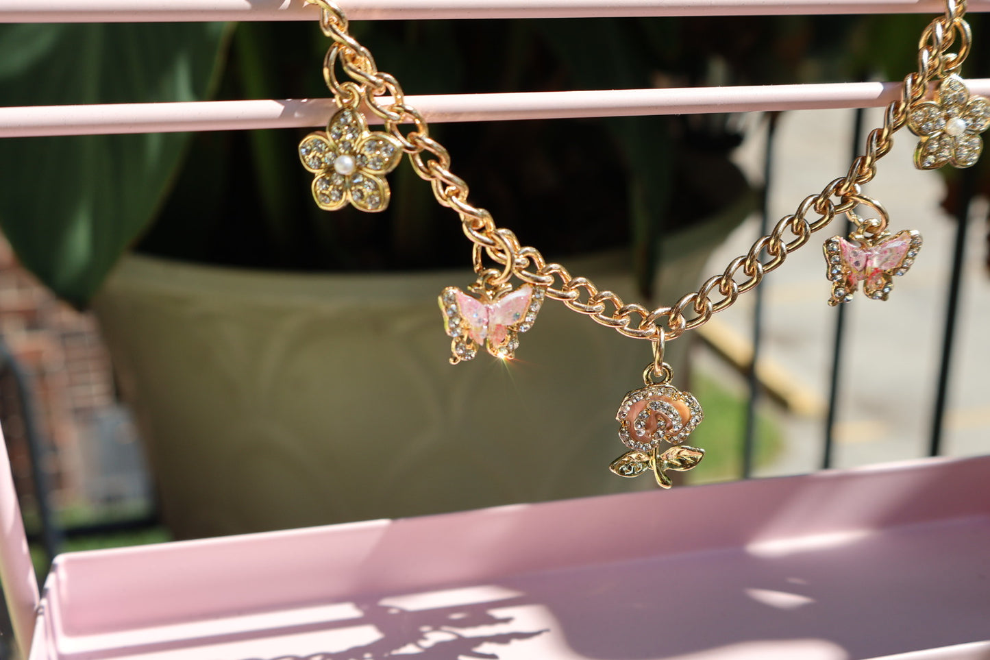 Customized Pink Butterfly/Flower Charm