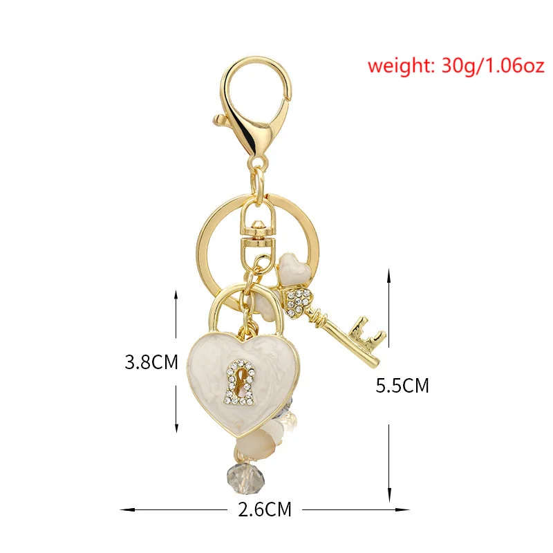 Rhinestone Key Heart Lock Keychain