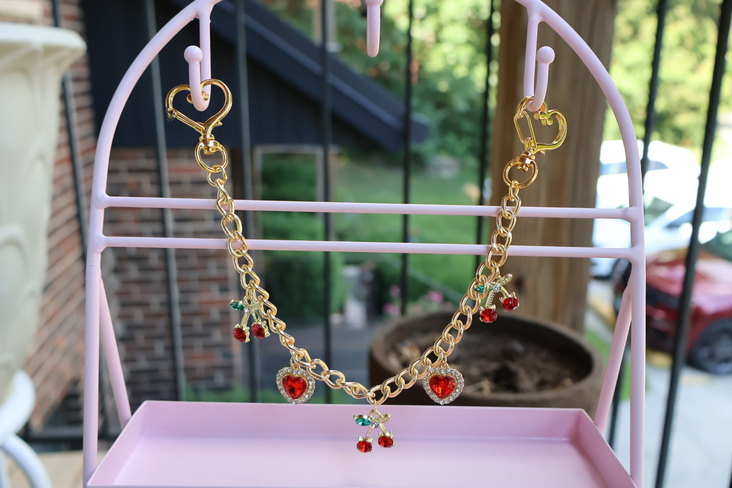 Customized Rhinestones Heart & Cherry Charm