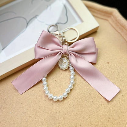 Elegant Handcrafted Bow & Pearl Keychain